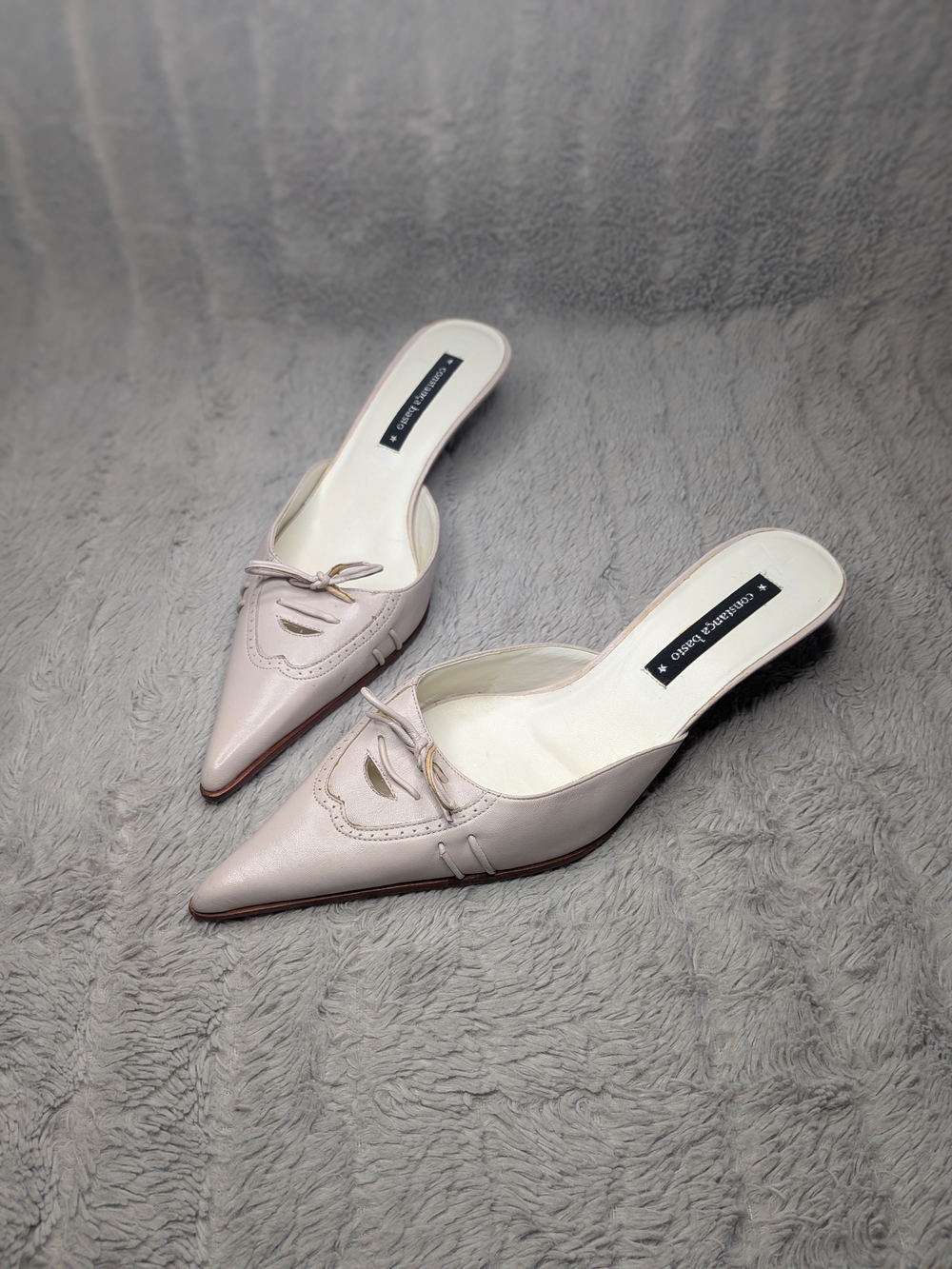 Pointed Pale Pink Slip-On Heels with Bow Accent Size EU38